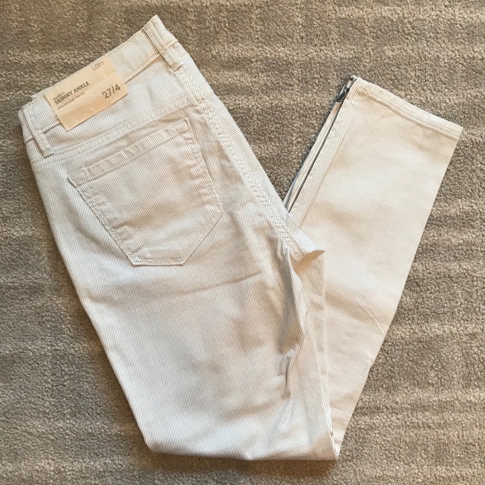 New White and grey seersucker skinny ankle pants